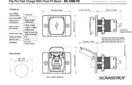 Priza incarcare pe barca ScanStrut Flip Pro Ultra-fast 12/24V