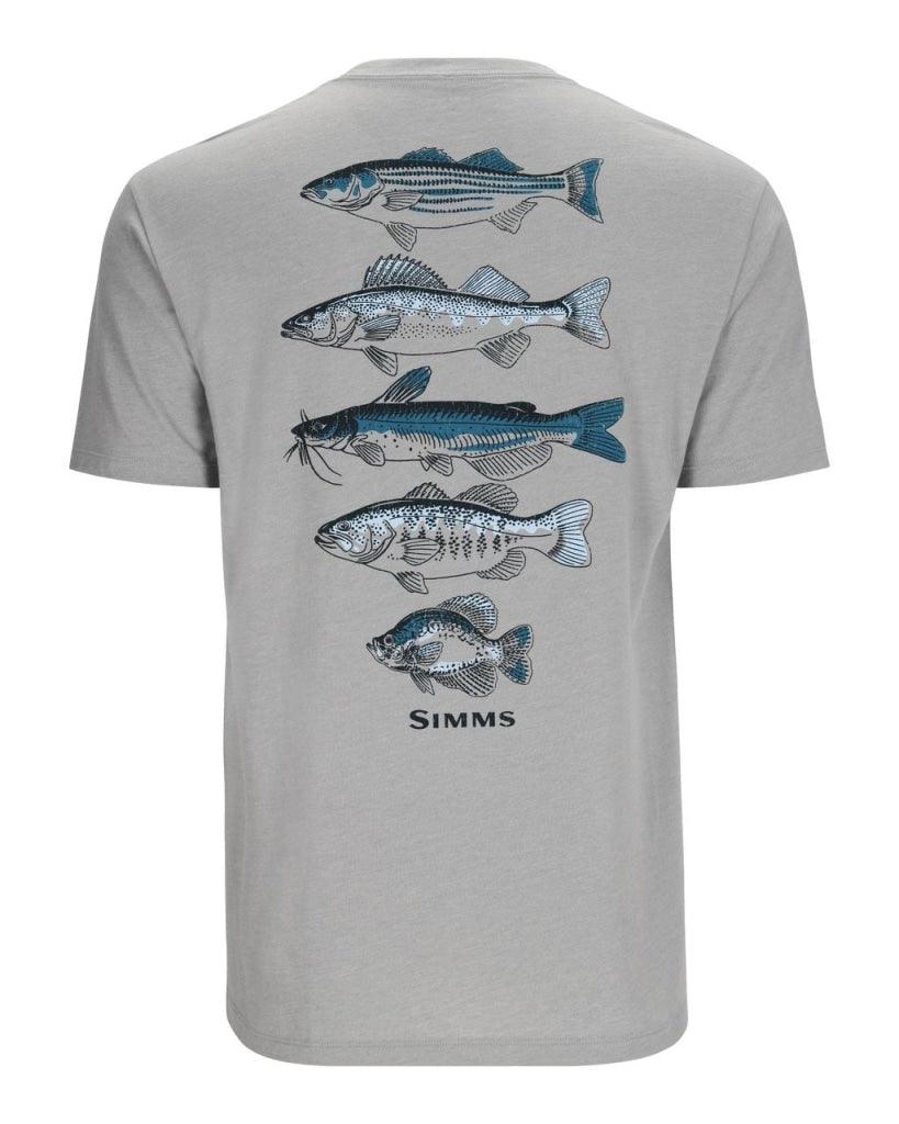 Simms M's Stacked Logo Bass T-Shirt Charcoal Heather / Large
